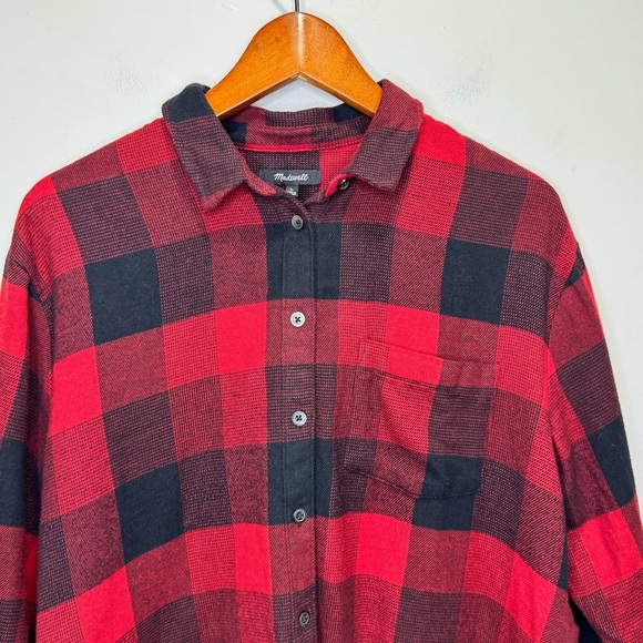 Madewell Flannel Side-Button Oversized Ex-Boyfriend Shirt Buffalo Check Large - Picture 7 of 14